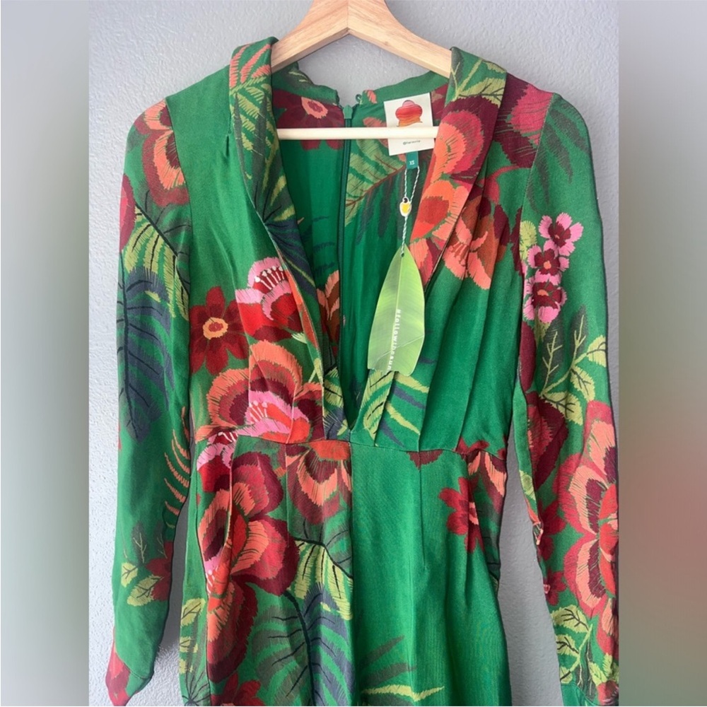 Farm Rio Boboikat Jumpsuit Size XS Green Floral - Picture 4 of 6